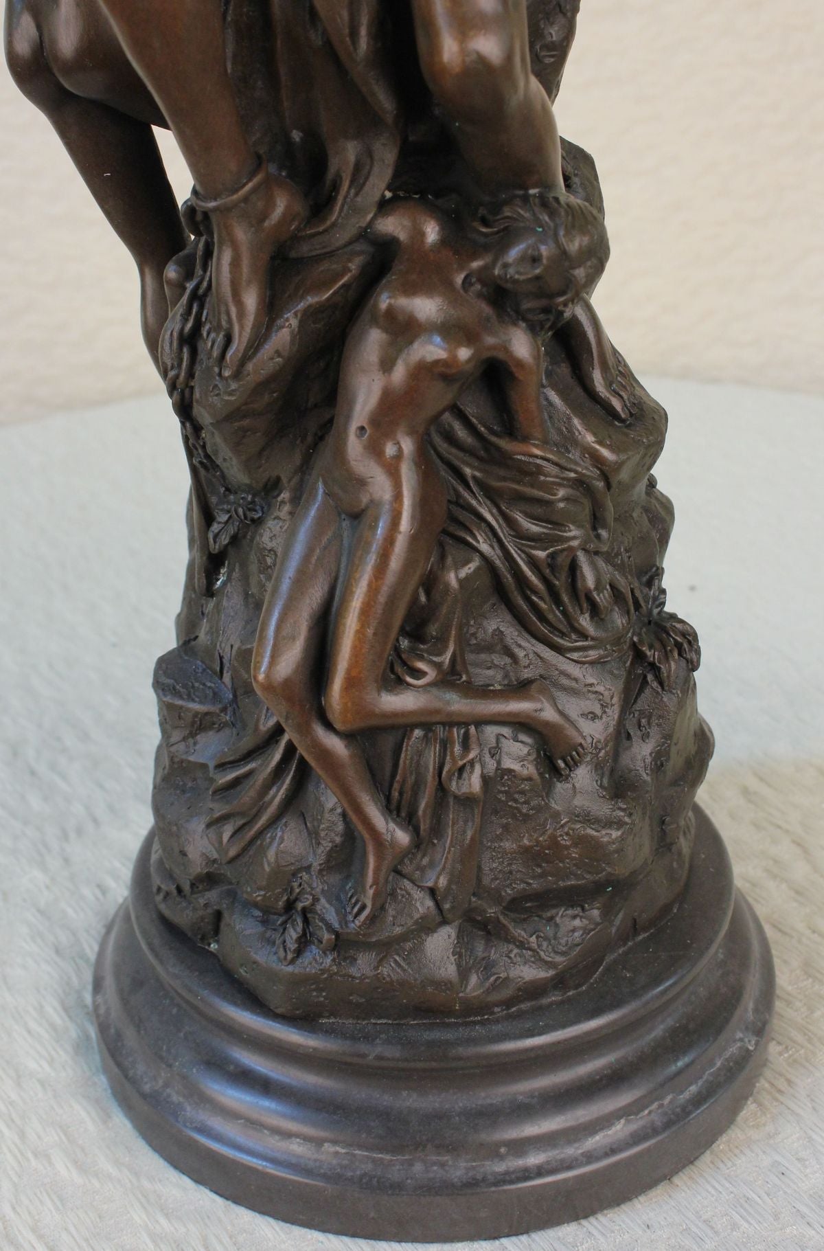 SIGNED BRONZE DETAILED SCULPTURE MYTHOLOGY PROMETHEUS STATUE ON MARBLE BASE SALE