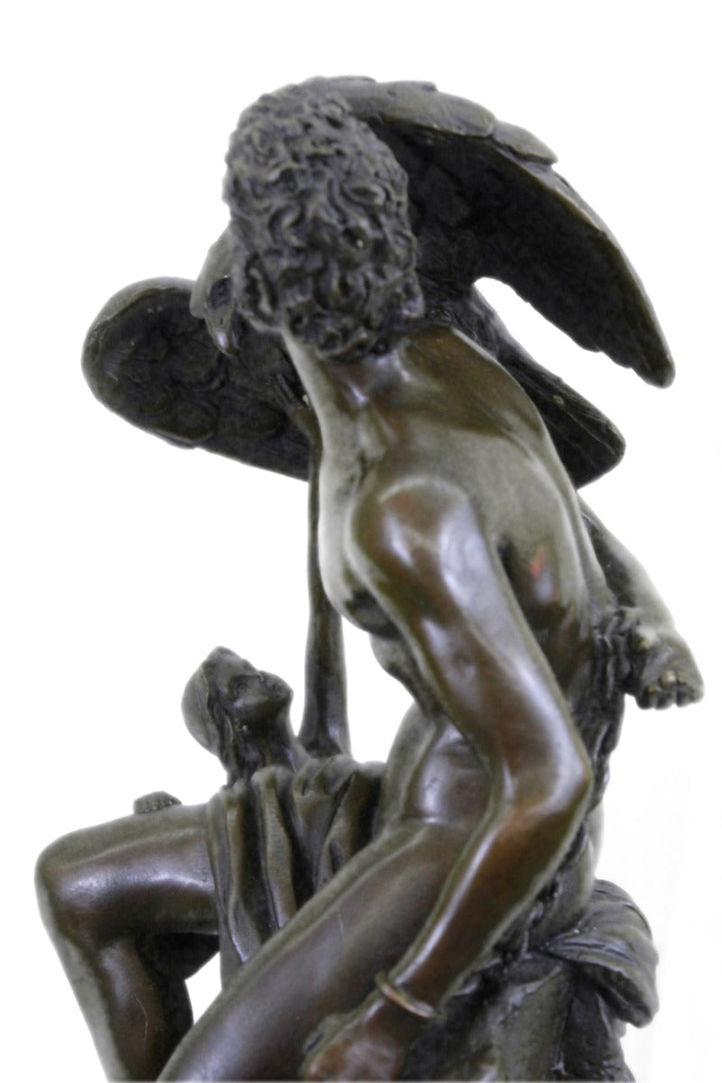 SIGNED BRONZE DETAILED SCULPTURE MYTHOLOGY PROMETHEUS STATUE ON MARBLE BASE SALE