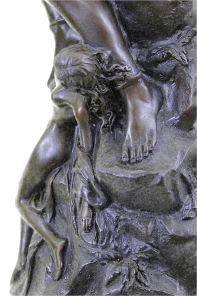 SIGNED BRONZE DETAILED SCULPTURE MYTHOLOGY PROMETHEUS STATUE ON MARBLE BASE SALE