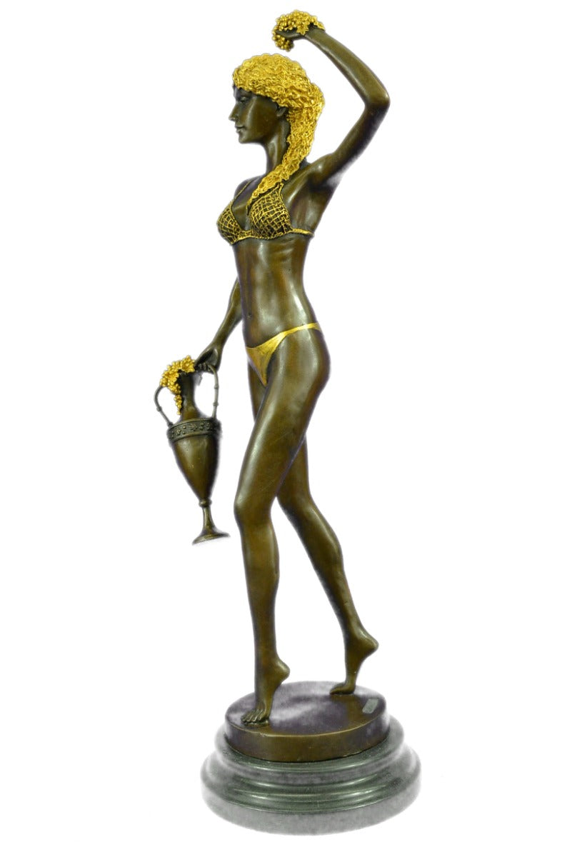 Art Deco Roman Goddess W/ gold Patina Bronze Sculpture Hot Cast Figurine Figure