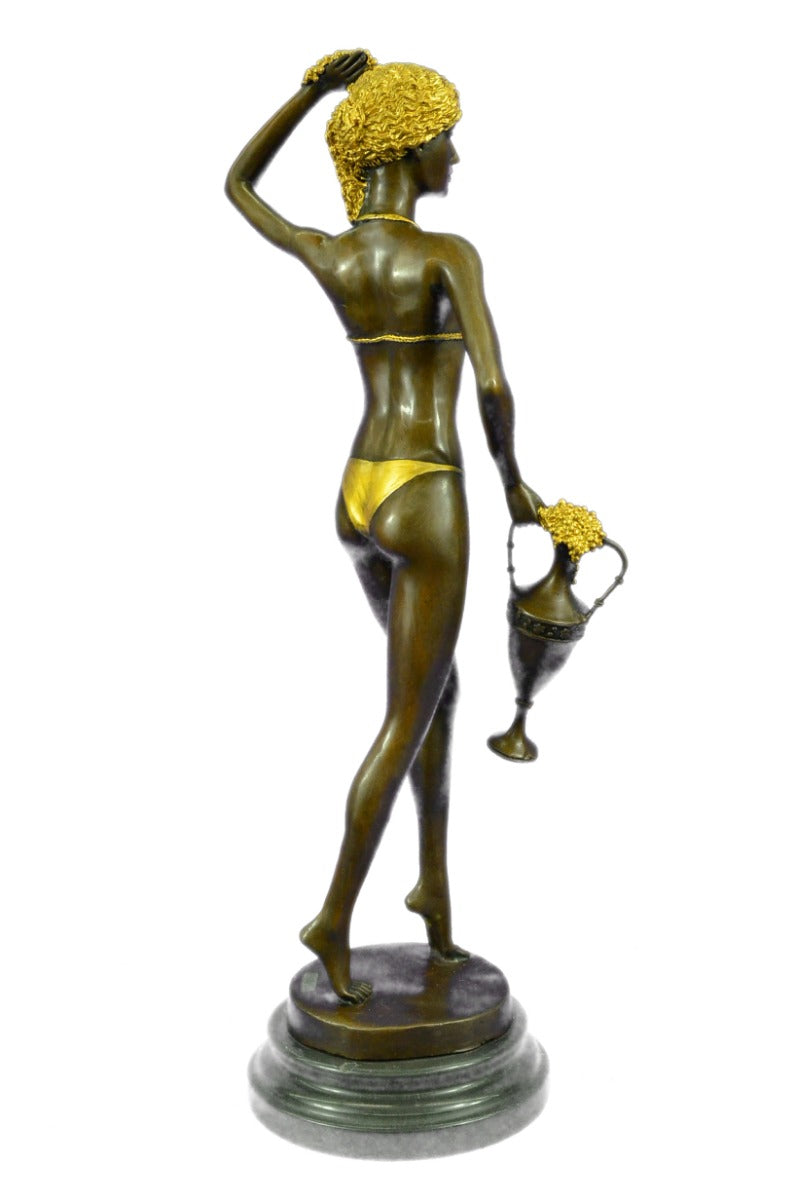 Art Deco Roman Goddess W/ gold Patina Bronze Sculpture Hot Cast Figurine Figure