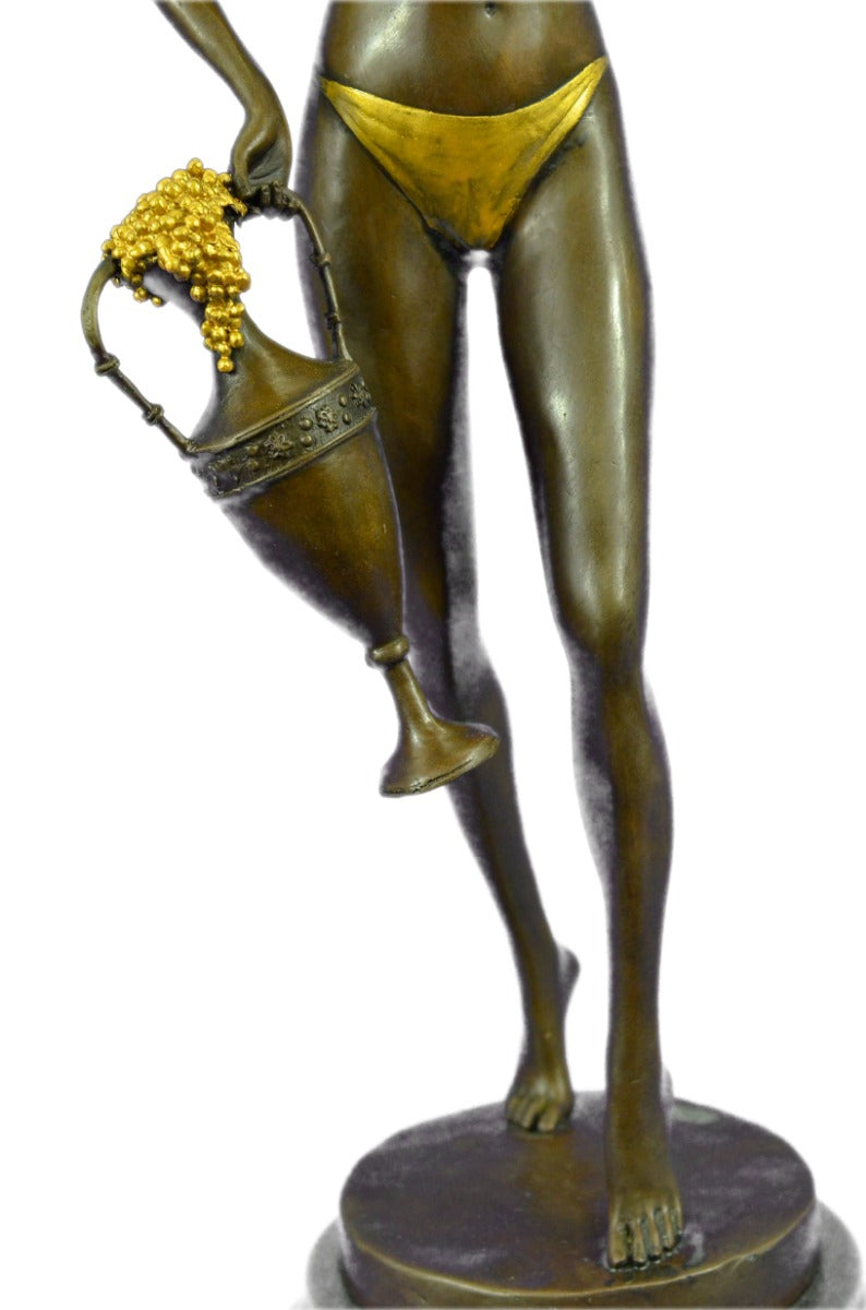 Art Deco Roman Goddess W/ gold Patina Bronze Sculpture Hot Cast Figurine Figure
