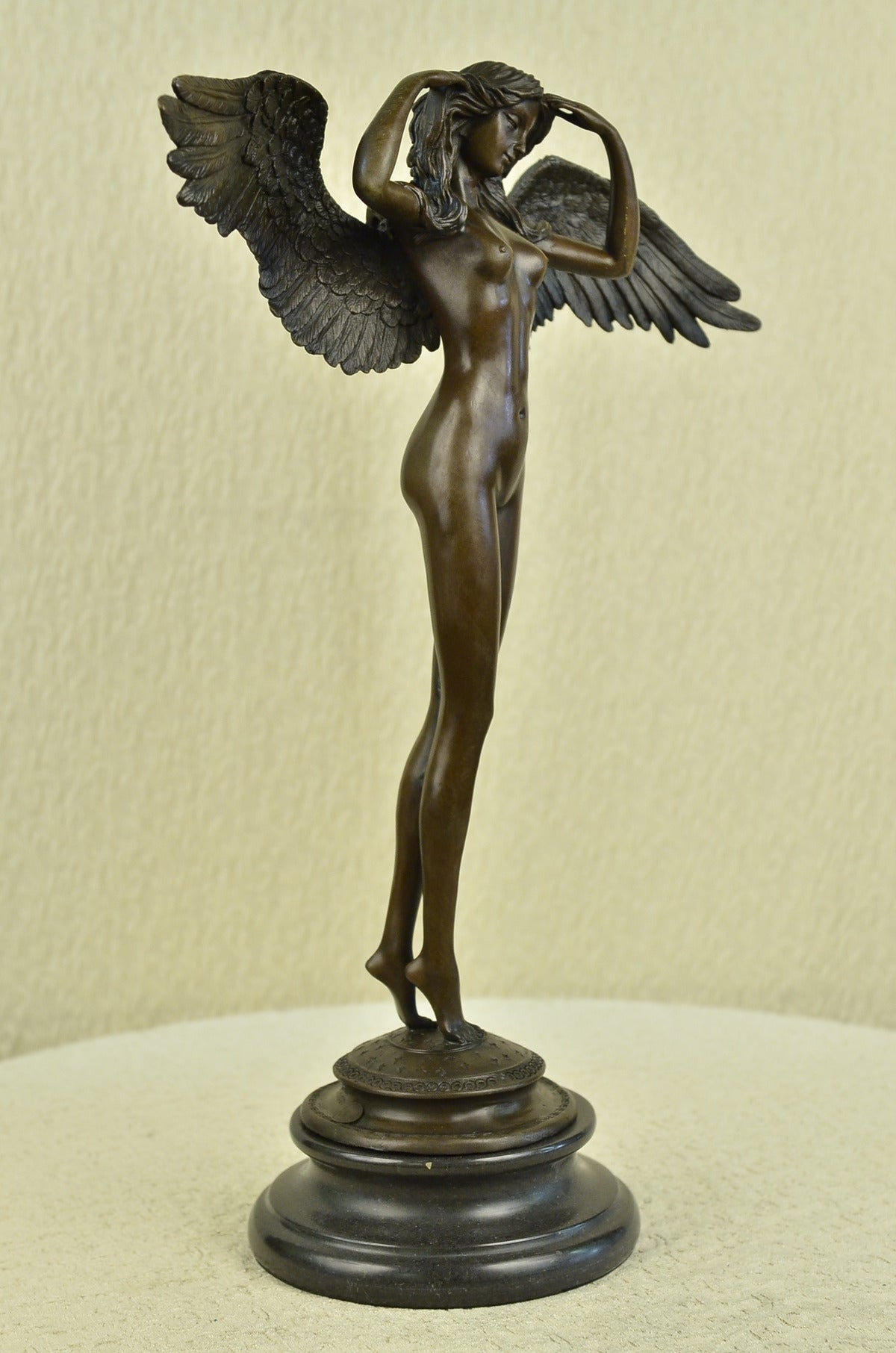 Handcrafted bronze sculpture SALE Marble Weinman By Signed Angel Lady Nude Decor