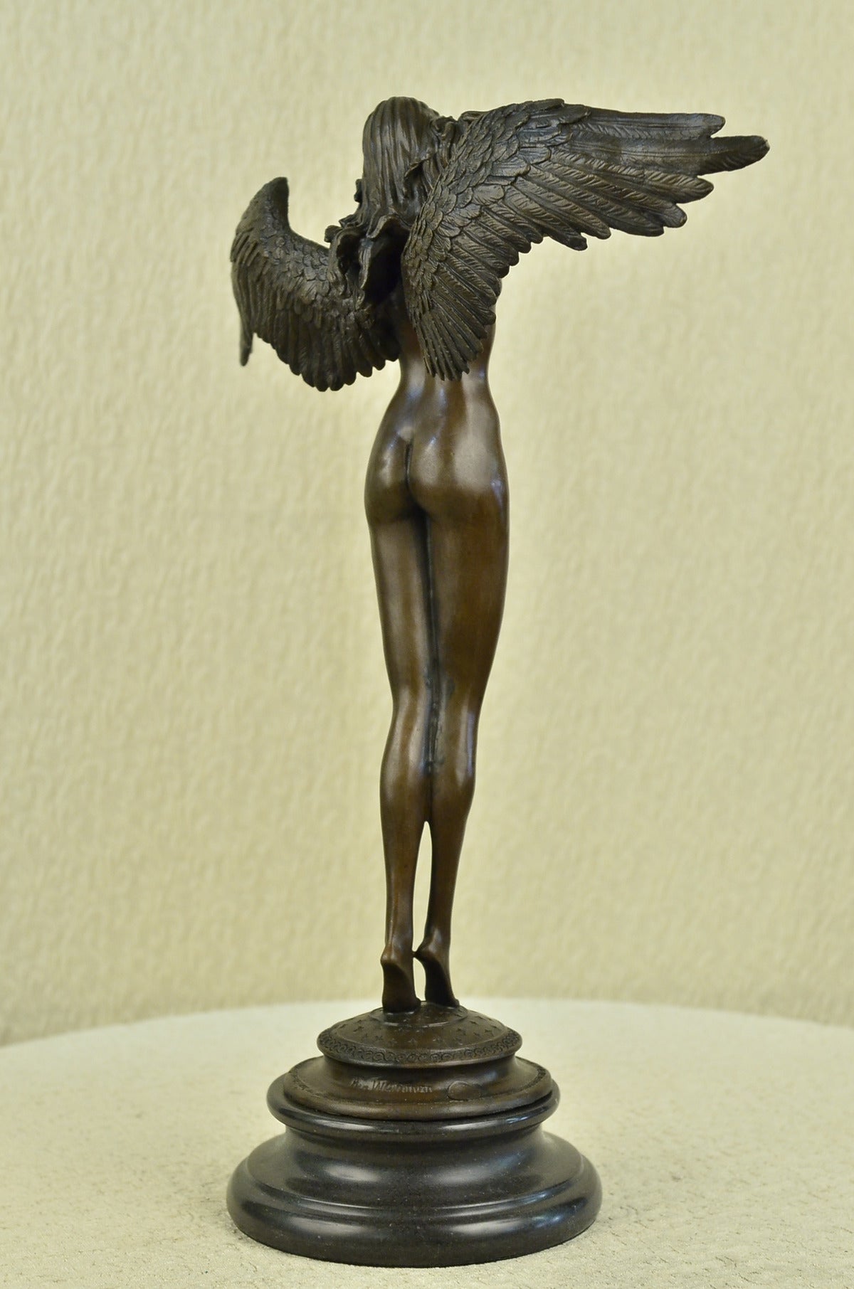 Handcrafted bronze sculpture SALE Marble Weinman By Signed Angel Lady Nude Decor