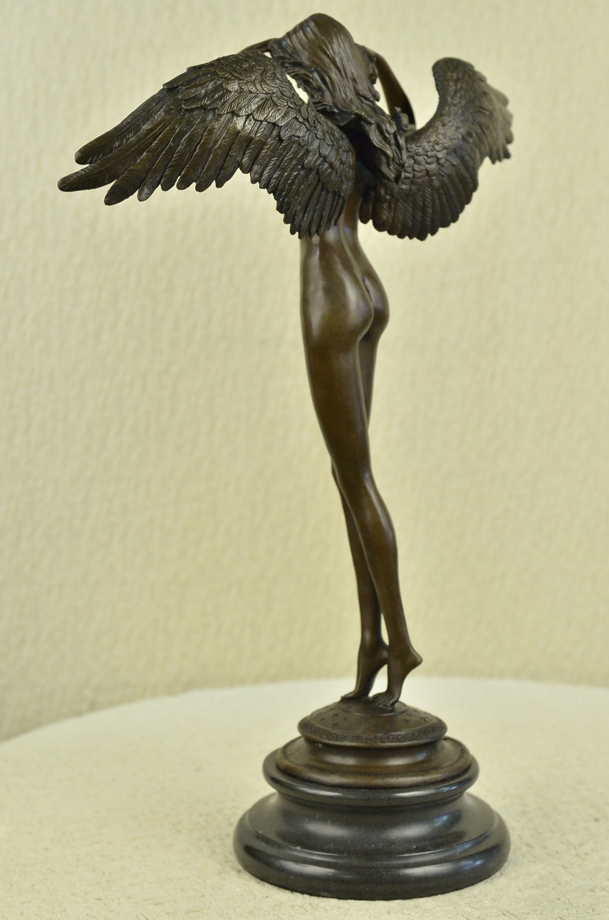 Handcrafted bronze sculpture SALE Marble Weinman By Signed Angel Lady Nude Decor