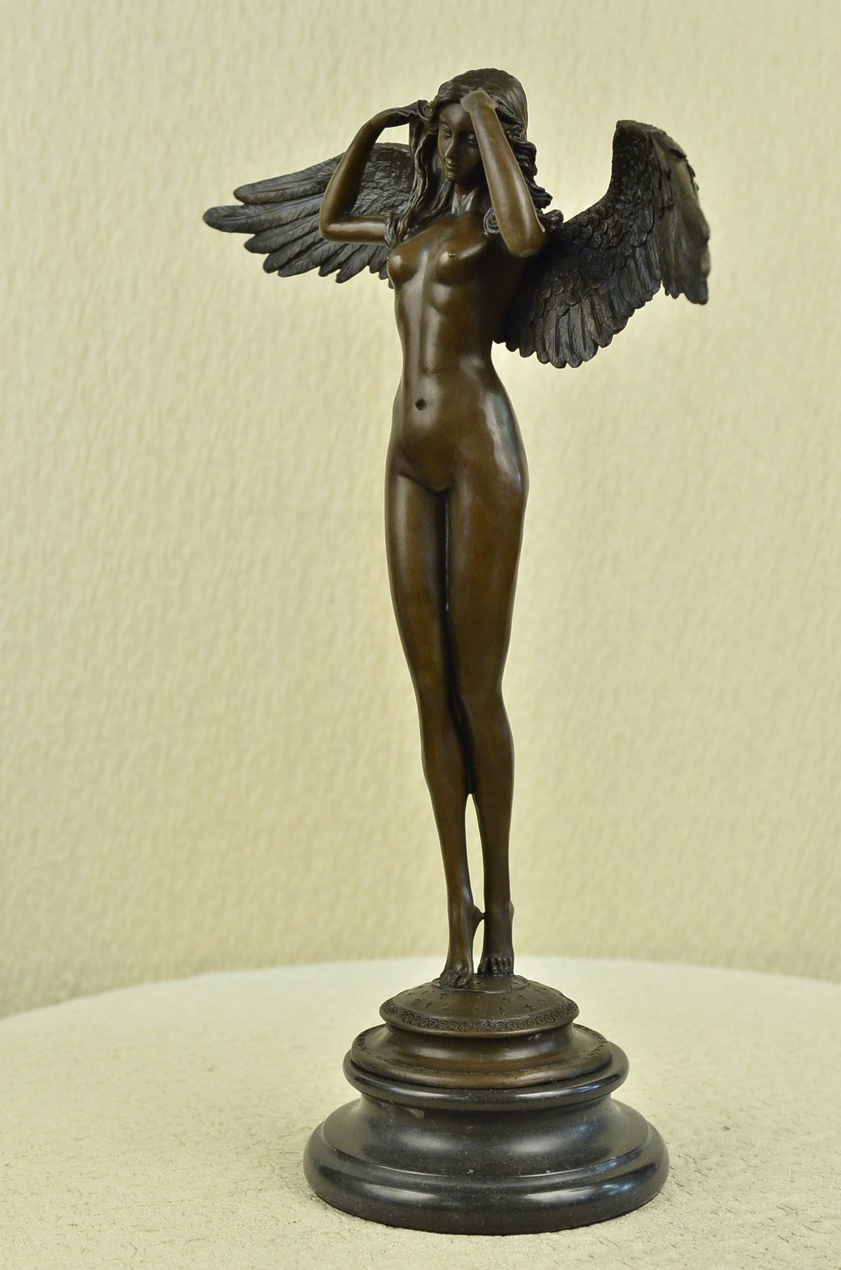 Handcrafted bronze sculpture SALE Marble Weinman By Signed Angel Lady Nude Decor