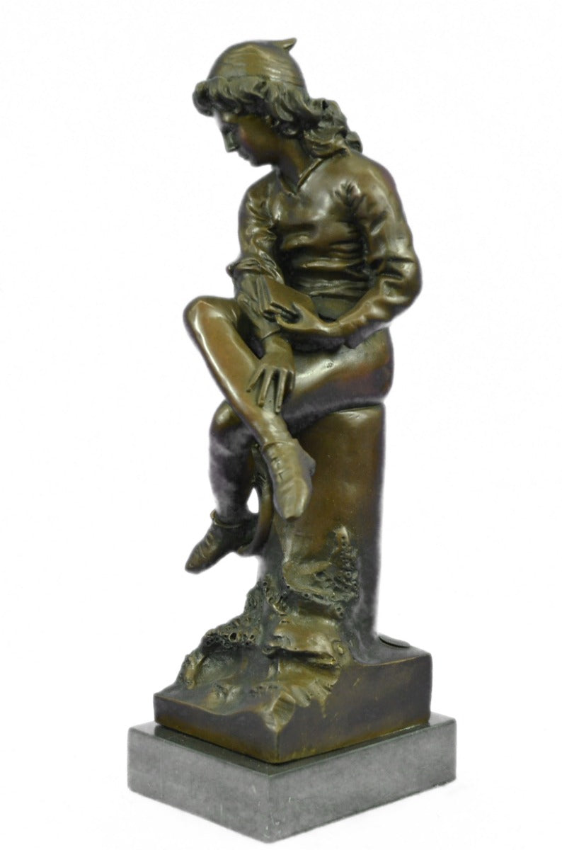 Art Nouveau Hand Made Young Boy Bronze Sculpture Classic Artwork Figurine