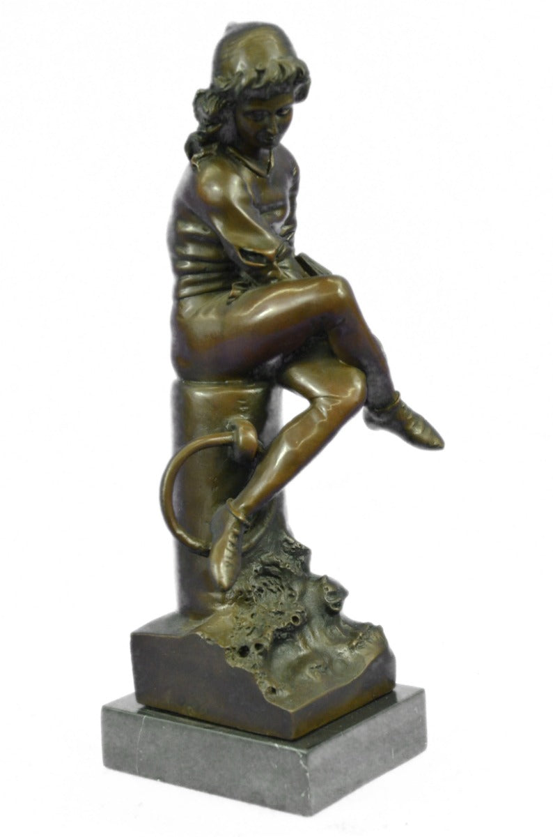 Art Nouveau Hand Made Young Boy Bronze Sculpture Classic Artwork Figurine