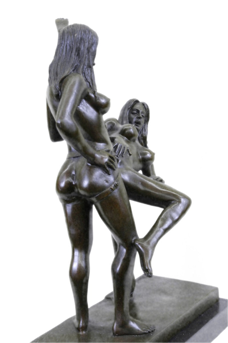 Two Lesbian Sexual Act Sex Strap On Dildo Erotic Bronze Sculpture Nude Statue