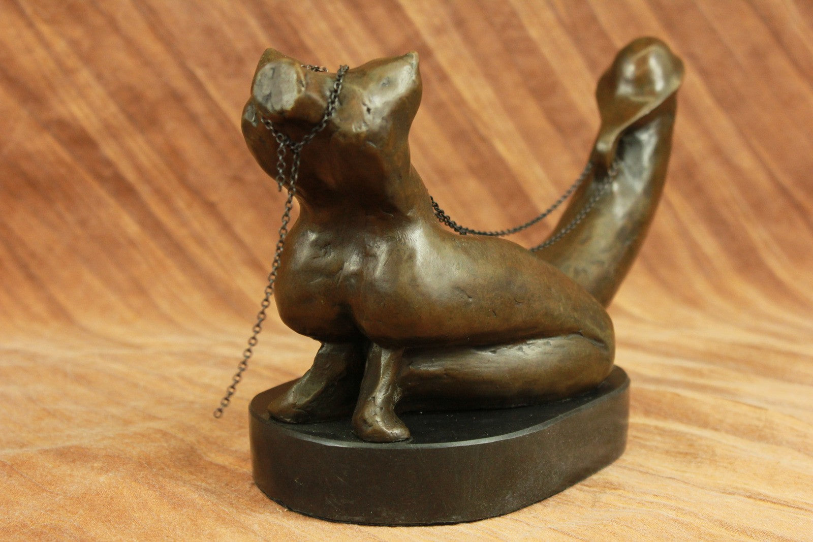 Real Mavchi Erotic Sexy Nude Girl Rides Phallus with Chain Bronze Sculpture