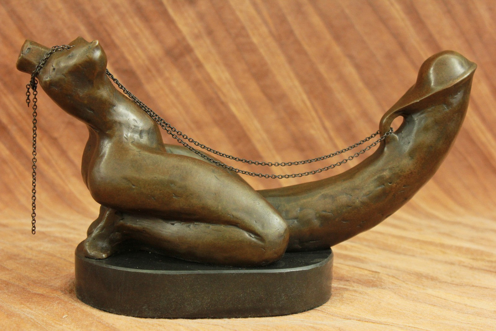 Real Mavchi Erotic Sexy Nude Girl Rides Phallus with Chain Bronze Sculpture