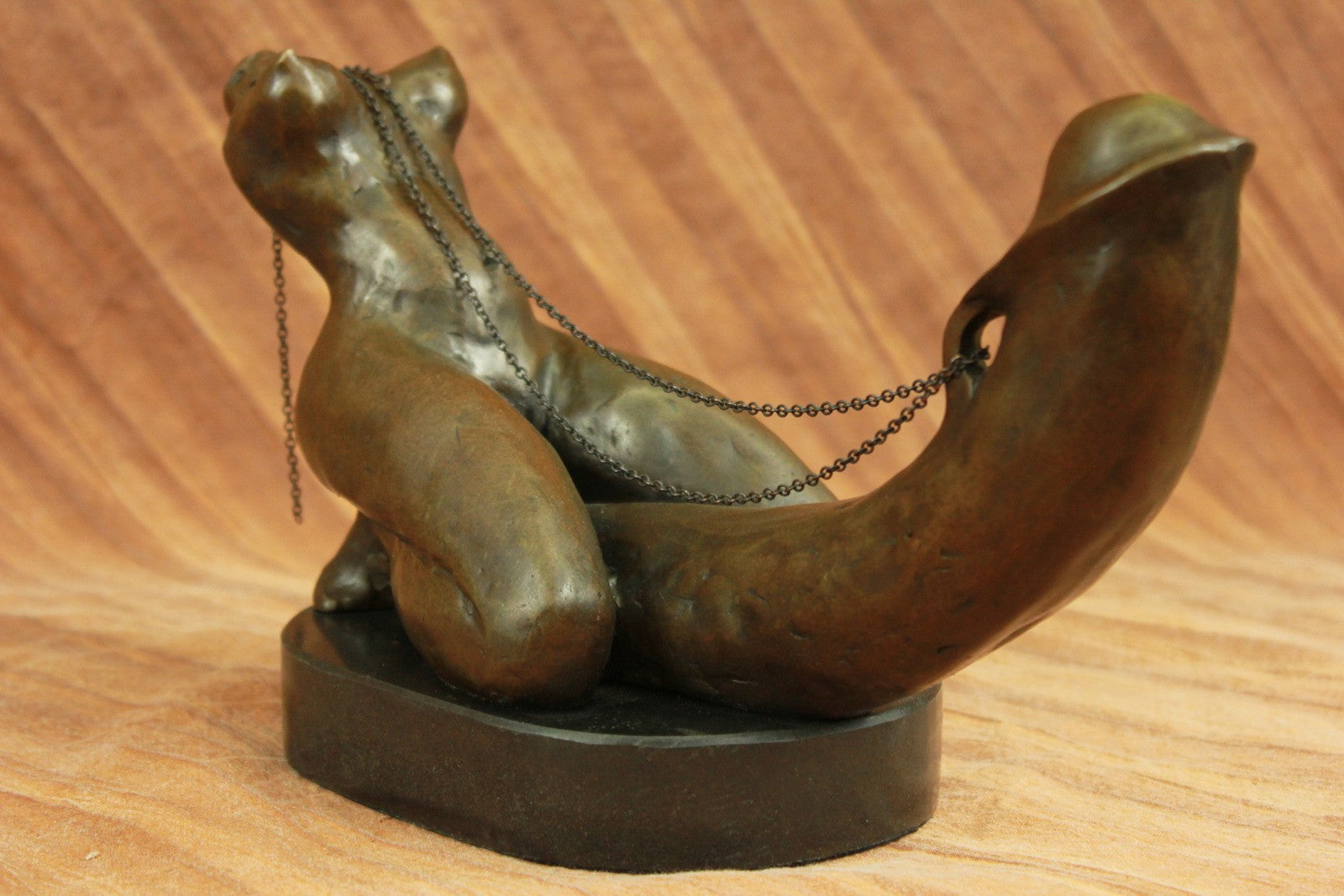 Real Mavchi Erotic Sexy Nude Girl Rides Phallus with Chain Bronze Sculpture