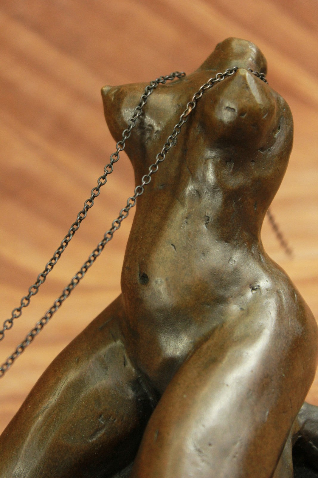 Real Mavchi Erotic Sexy Nude Girl Rides Phallus with Chain Bronze Sculpture