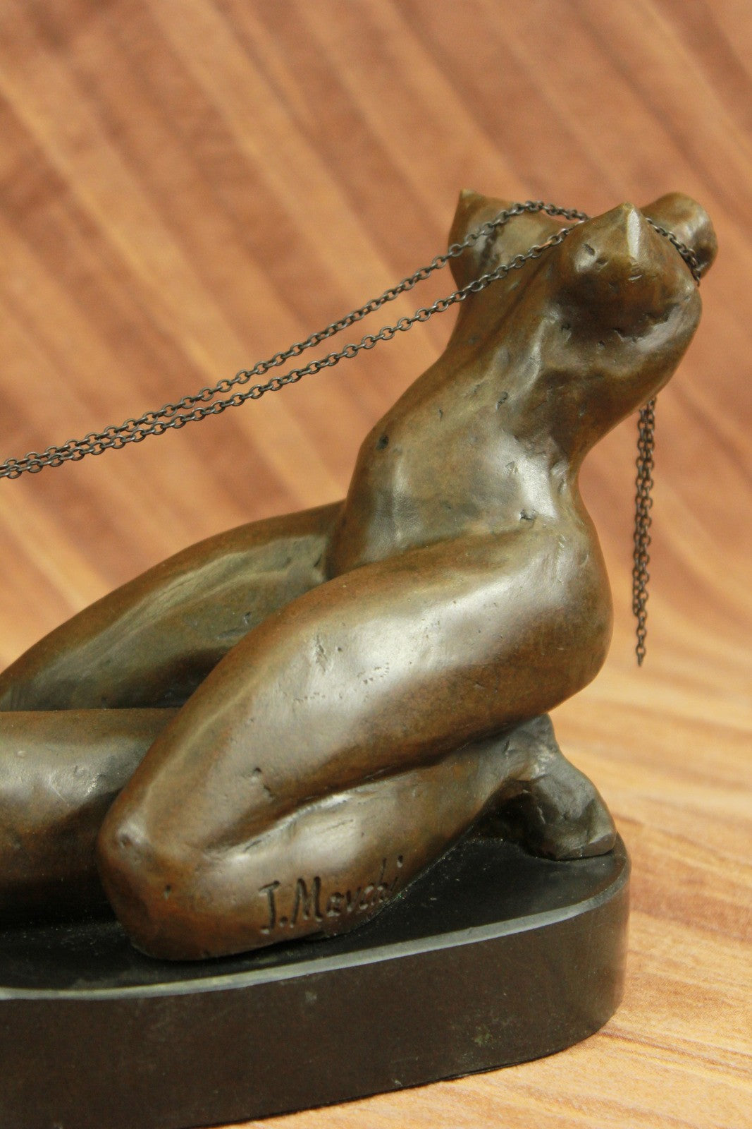 Real Mavchi Erotic Sexy Nude Girl Rides Phallus with Chain Bronze Sculpture