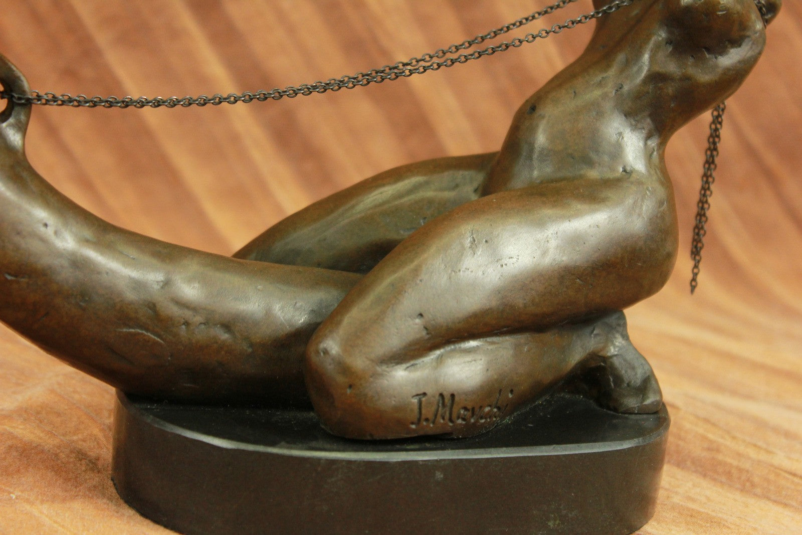 Real Mavchi Erotic Sexy Nude Girl Rides Phallus with Chain Bronze Sculpture