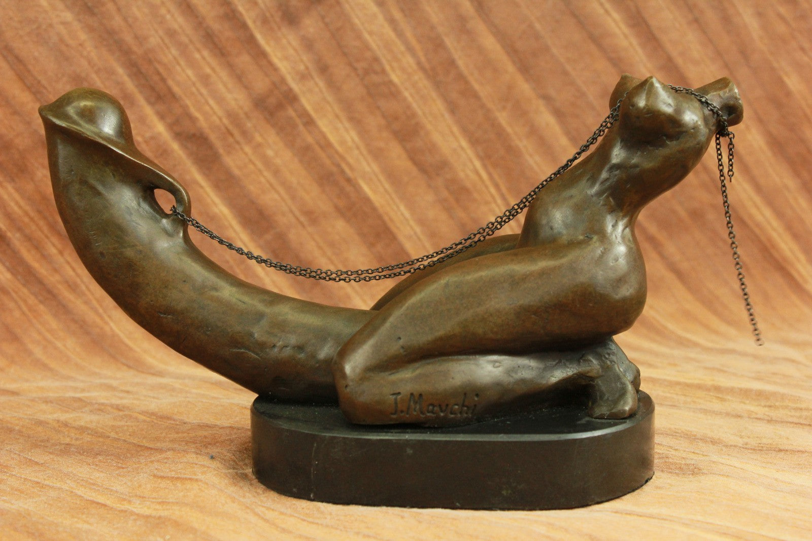 Real Mavchi Erotic Sexy Nude Girl Rides Phallus with Chain Bronze Sculpture