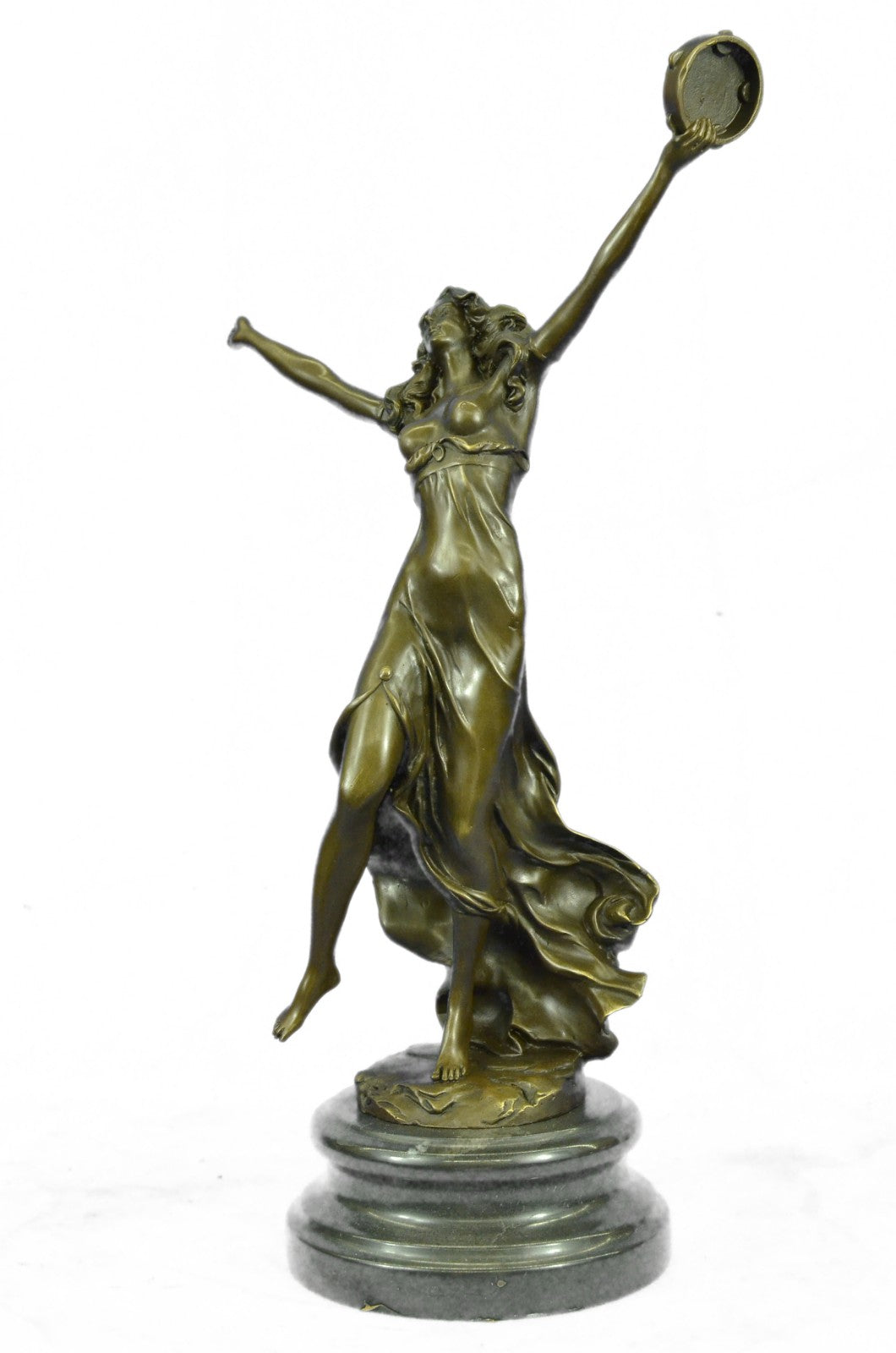 Art Nouveau Tambourine Dancer Bronze Sculpture Detailed Museum Quality Artwork