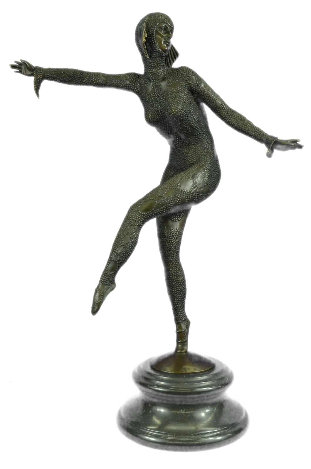 Art Deco Signed Chiparus Dancer Bronze Sculpture Marble Statue Figurine Figure