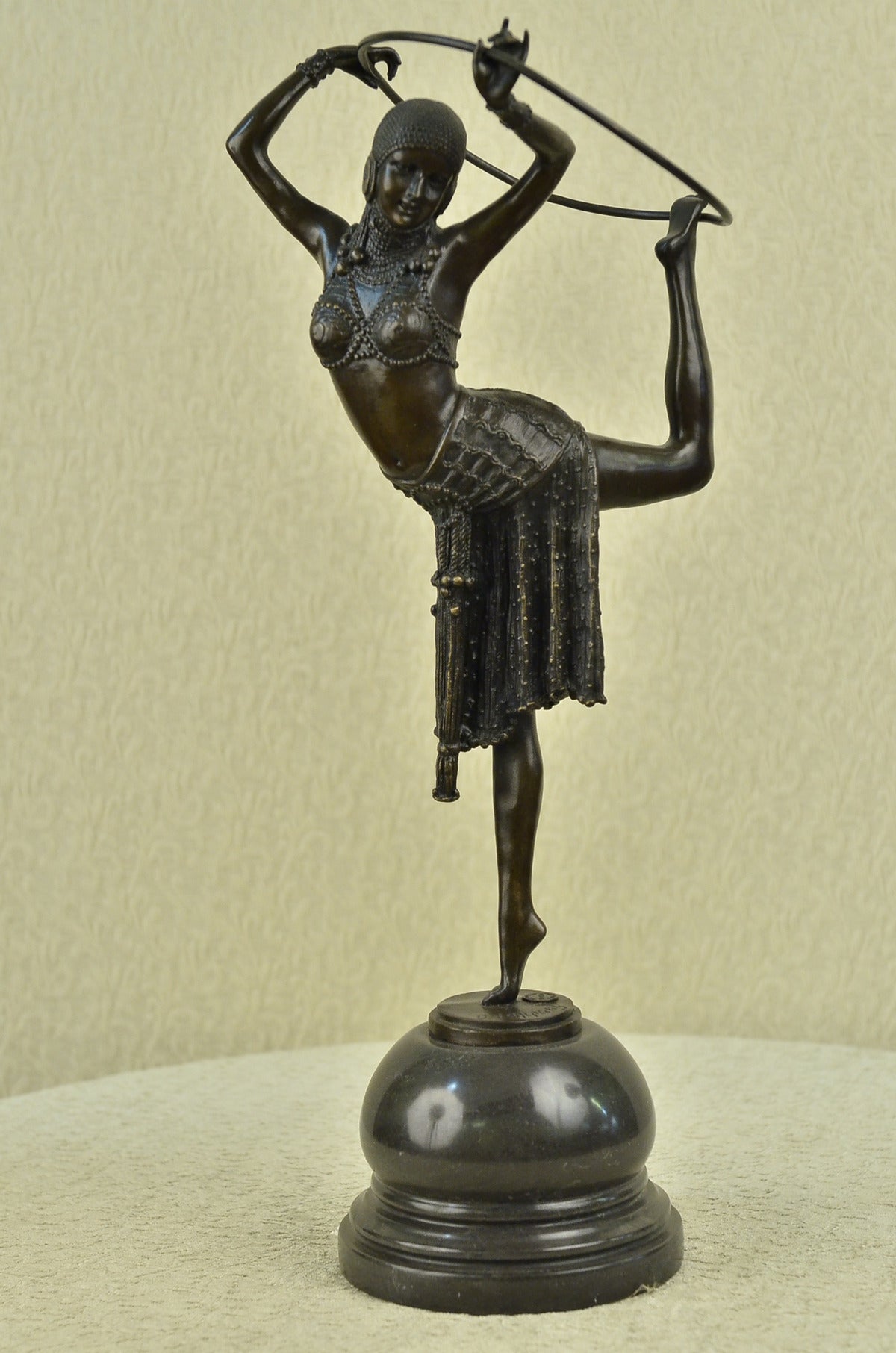Vintage French Art Deco Bronze & Marble Sculpture of Dancer Chiparus Figurine