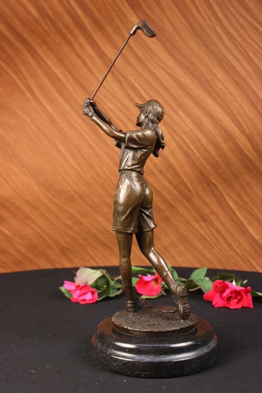 Vtg Style Woman Lady LPGA Golfer Club Bag Bronze Marble Statue Tournament Trophy