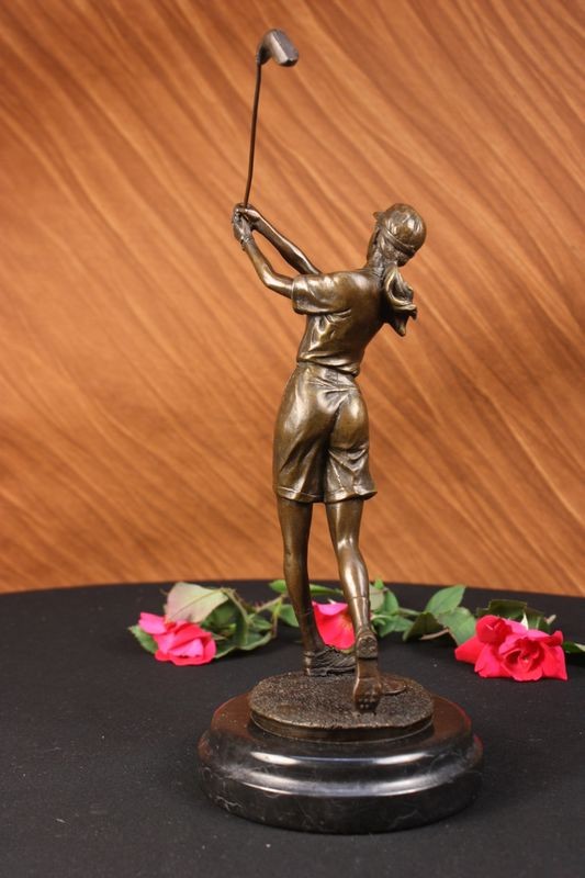 Vtg Style Woman Lady LPGA Golfer Club Bag Bronze Marble Statue Tournament Trophy