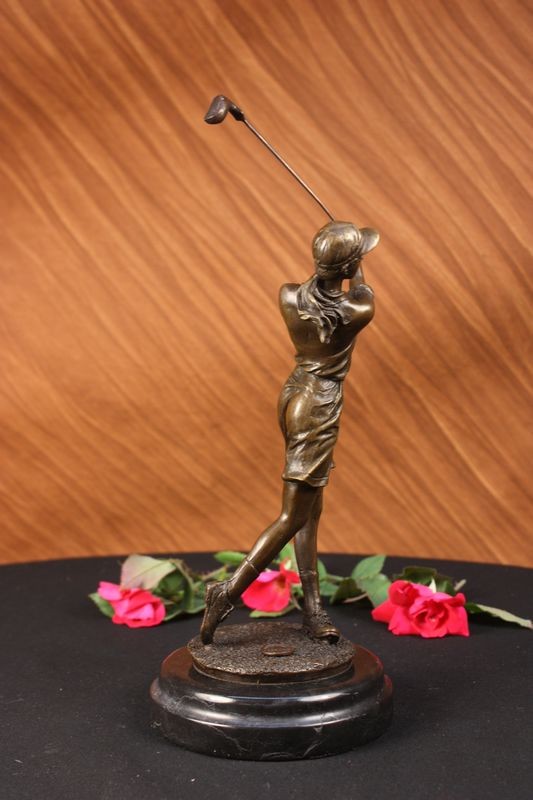Vtg Style Woman Lady LPGA Golfer Club Bag Bronze Marble Statue Tournament Trophy