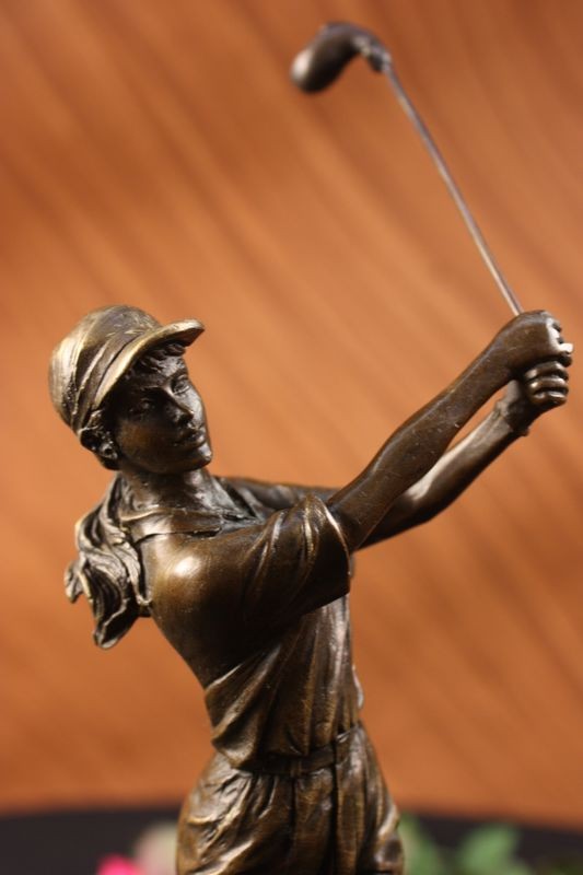 Vtg Style Woman Lady LPGA Golfer Club Bag Bronze Marble Statue Tournament Trophy