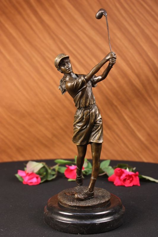 Vtg Style Woman Lady LPGA Golfer Club Bag Bronze Marble Statue Tournament Trophy