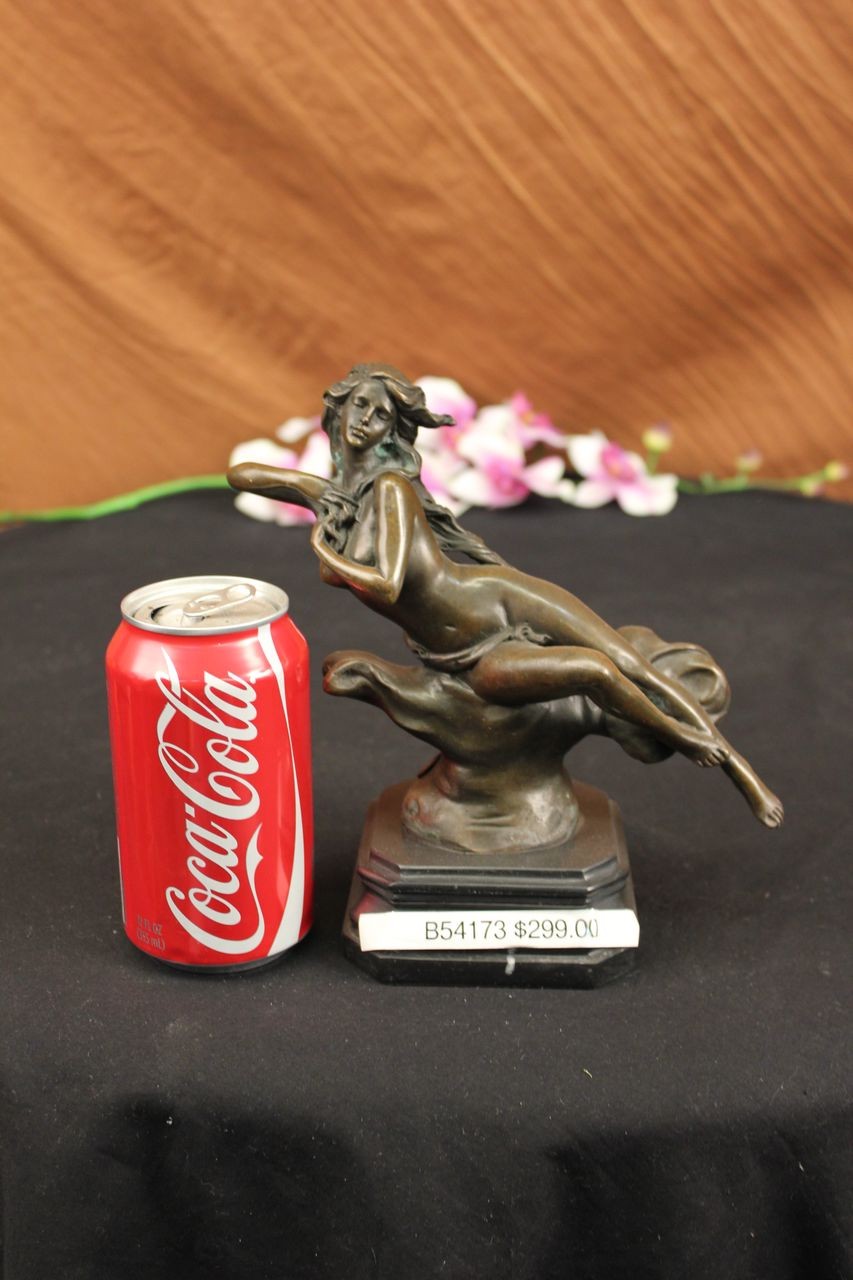 NUDE NAKED 100% BRONZE FANTASY ART NOUVEAU WINGED WOOD NYMPH SCULPTURE STATUE NR