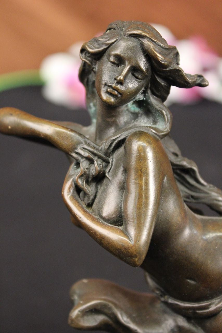 NUDE NAKED 100% BRONZE FANTASY ART NOUVEAU WINGED WOOD NYMPH SCULPTURE STATUE NR
