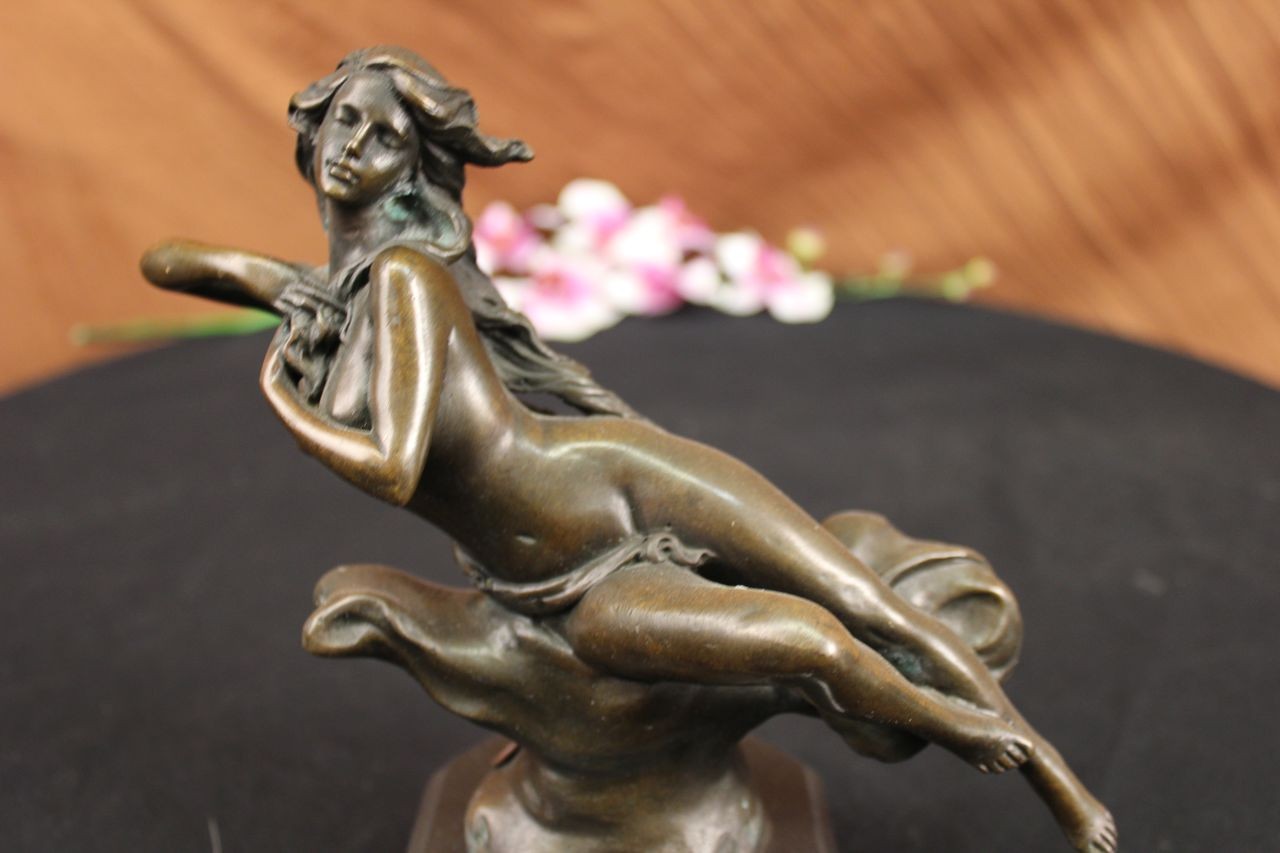 NUDE NAKED 100% BRONZE FANTASY ART NOUVEAU WINGED WOOD NYMPH SCULPTURE STATUE NR