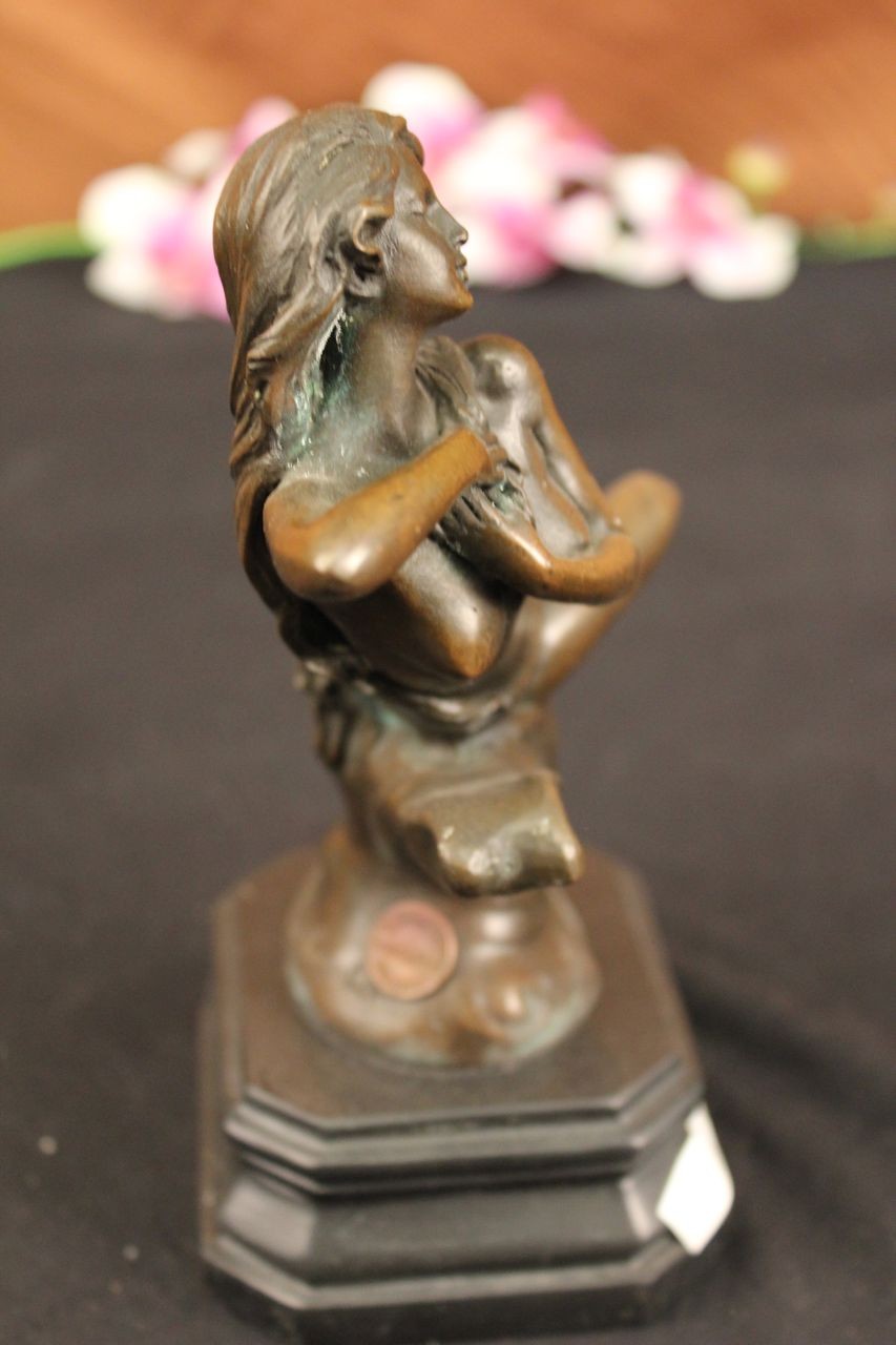 NUDE NAKED 100% BRONZE FANTASY ART NOUVEAU WINGED WOOD NYMPH SCULPTURE STATUE NR