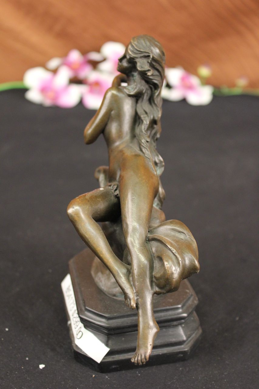 NUDE NAKED 100% BRONZE FANTASY ART NOUVEAU WINGED WOOD NYMPH SCULPTURE STATUE NR