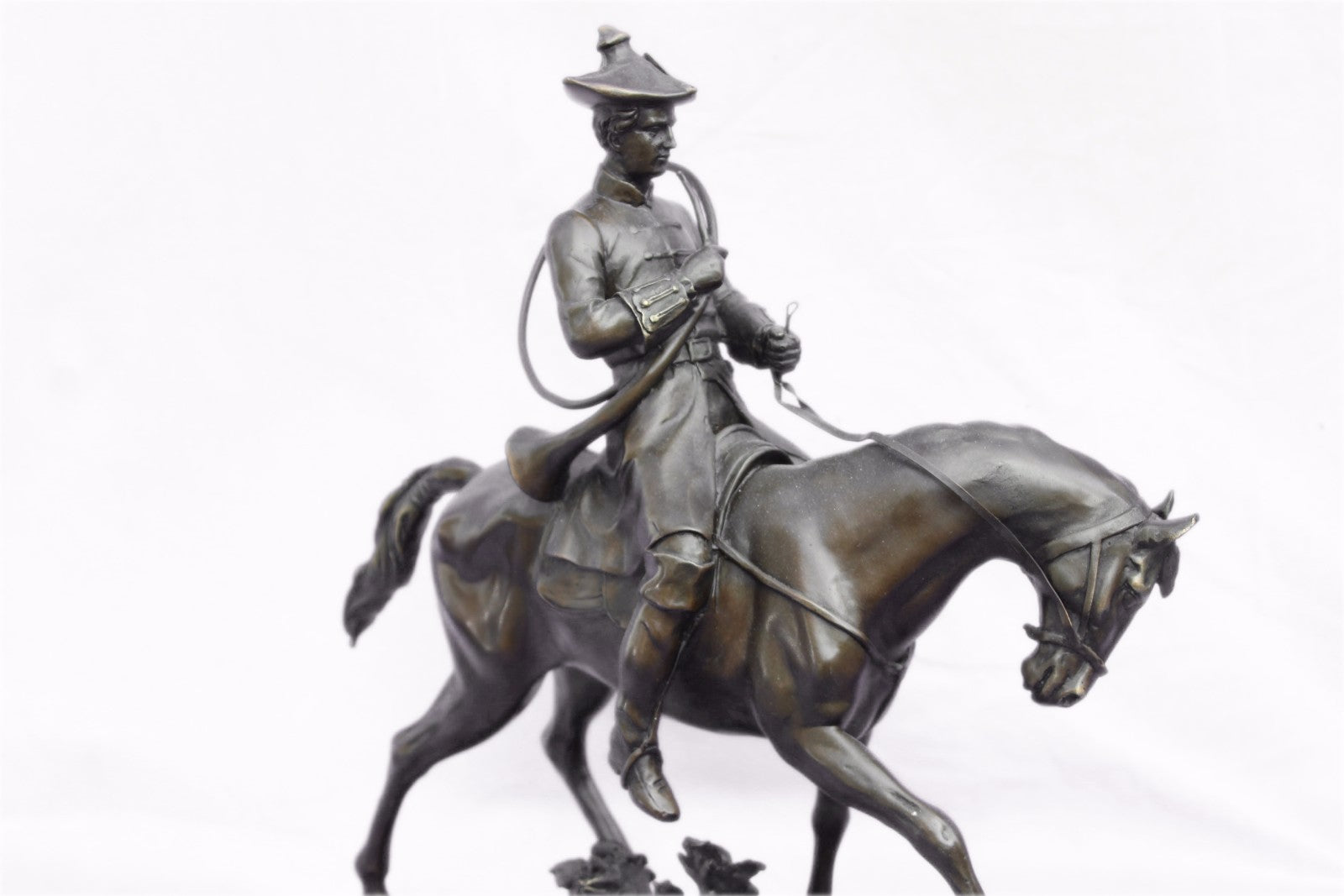 Bronze Sculpture Museum Quality Artwork Hunter with Faithful Horse Statue Gift