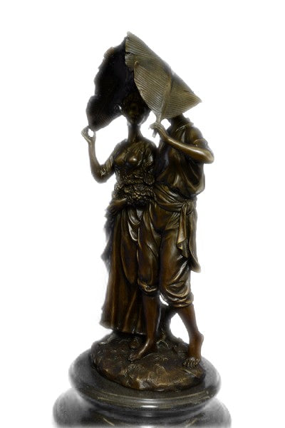 VERY RARE HOT CAST BRONZE, FARMER & His Wife SCULPTURE HOME OFFICE DECORATION
