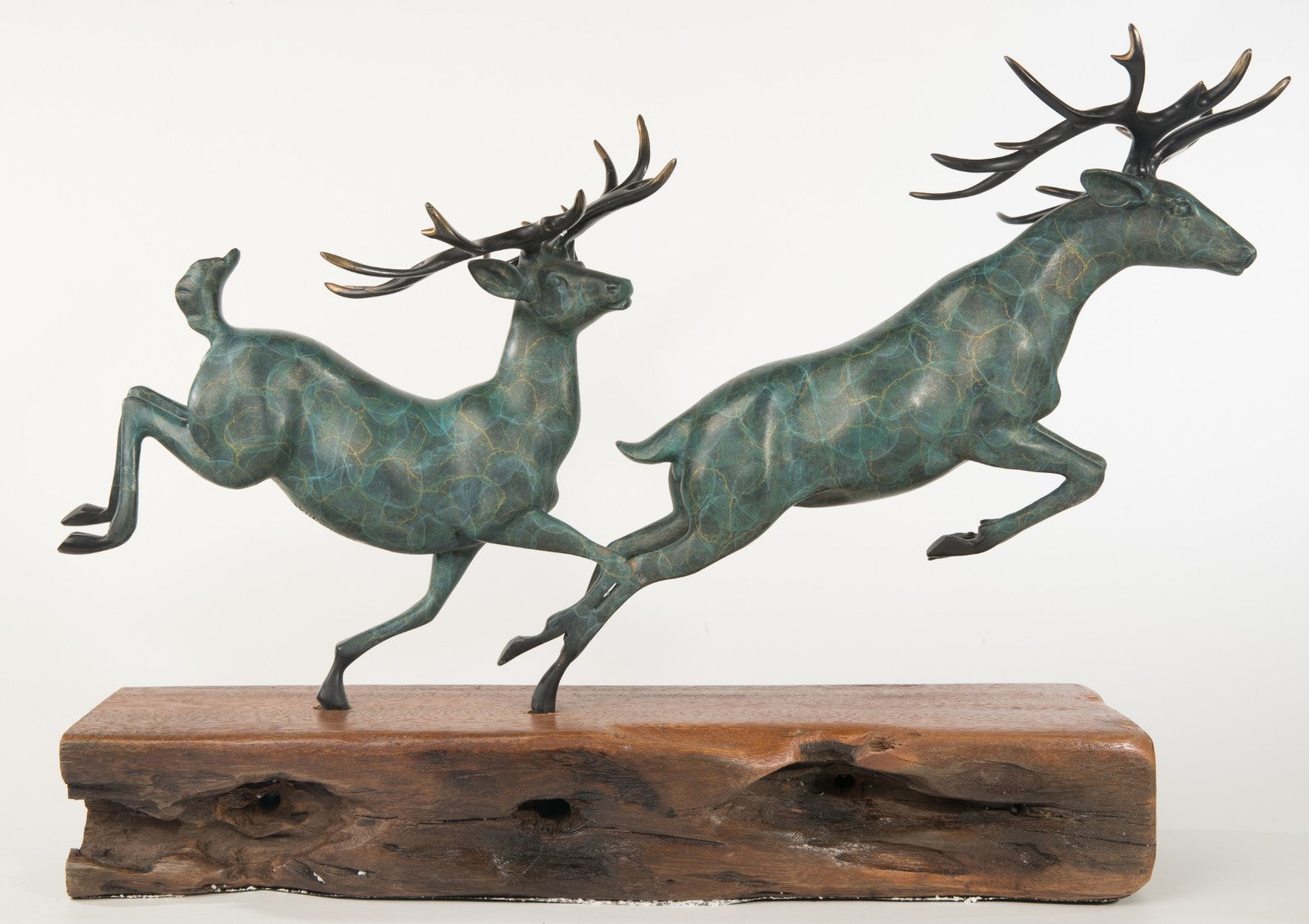 AWESOME BRONZE RUNNING ELKS SCULPTURE HOT CAST COLLECTOR Wood BASE FIGURINE SALE GIFT