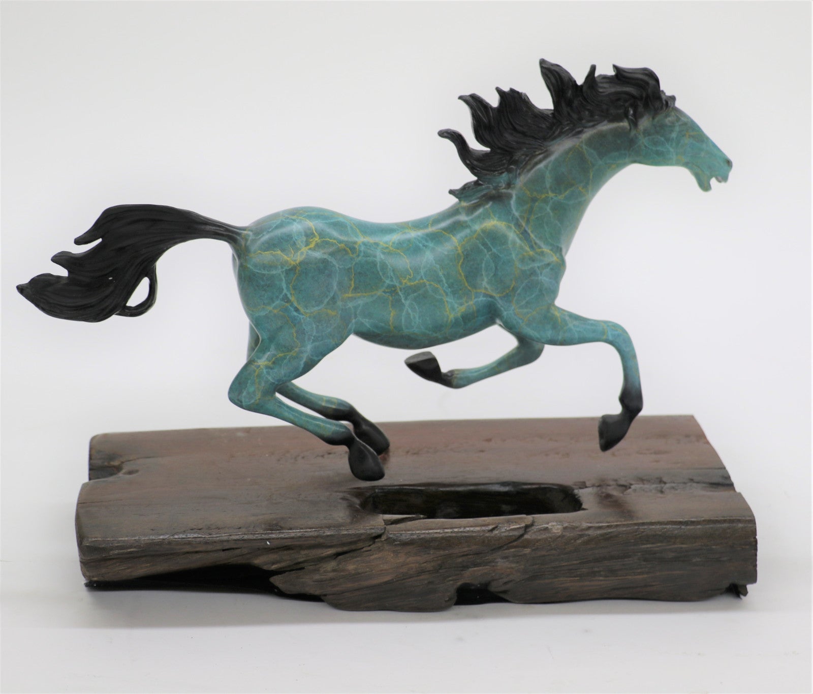 Arabian Show Horse Equine Bronze Wood Base Statue Equestrian Sculpture Figure
