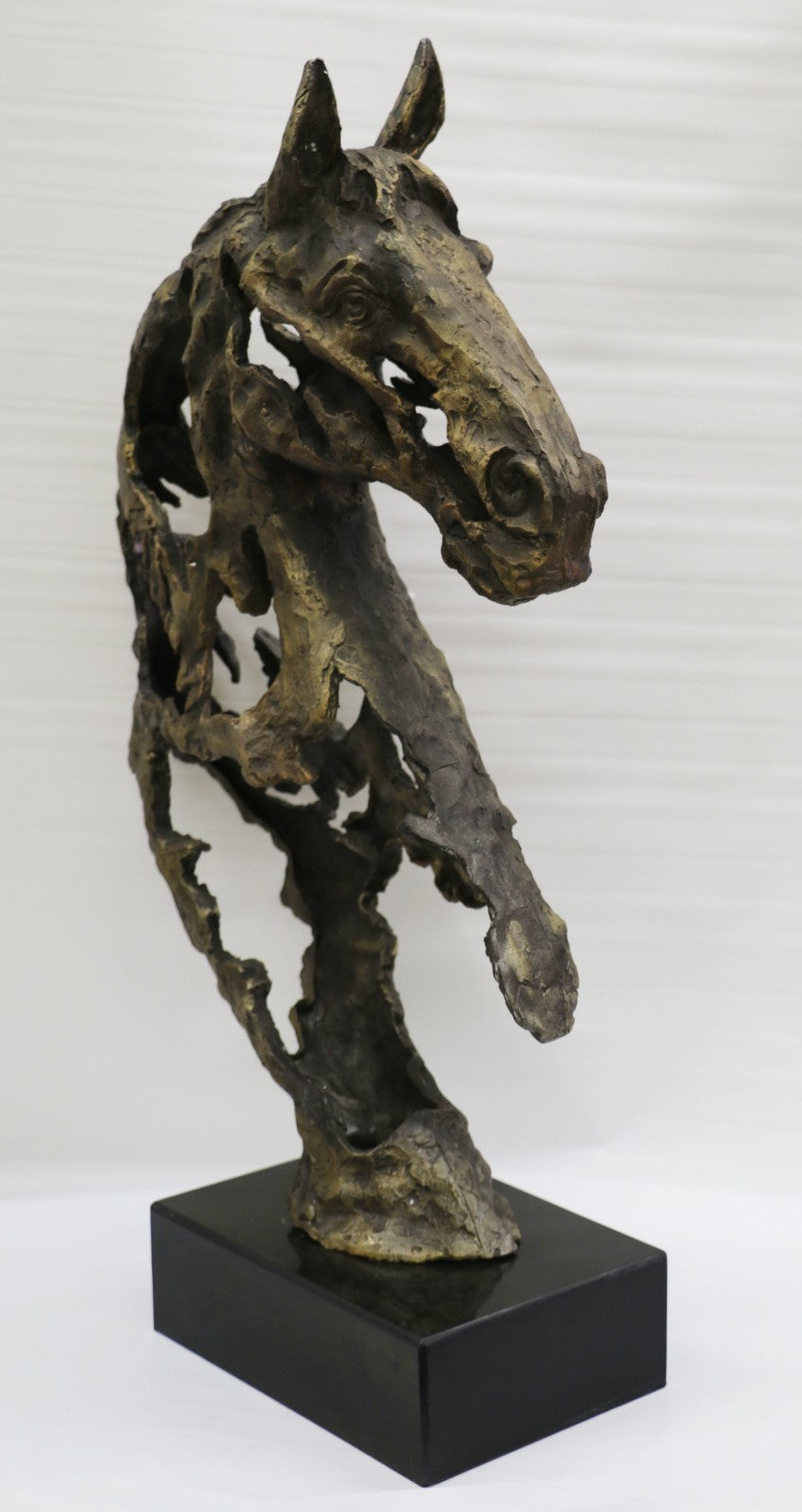 Real Bronze Metal Statue on Marble Bust Horse Head Equestrian Western Sculpture