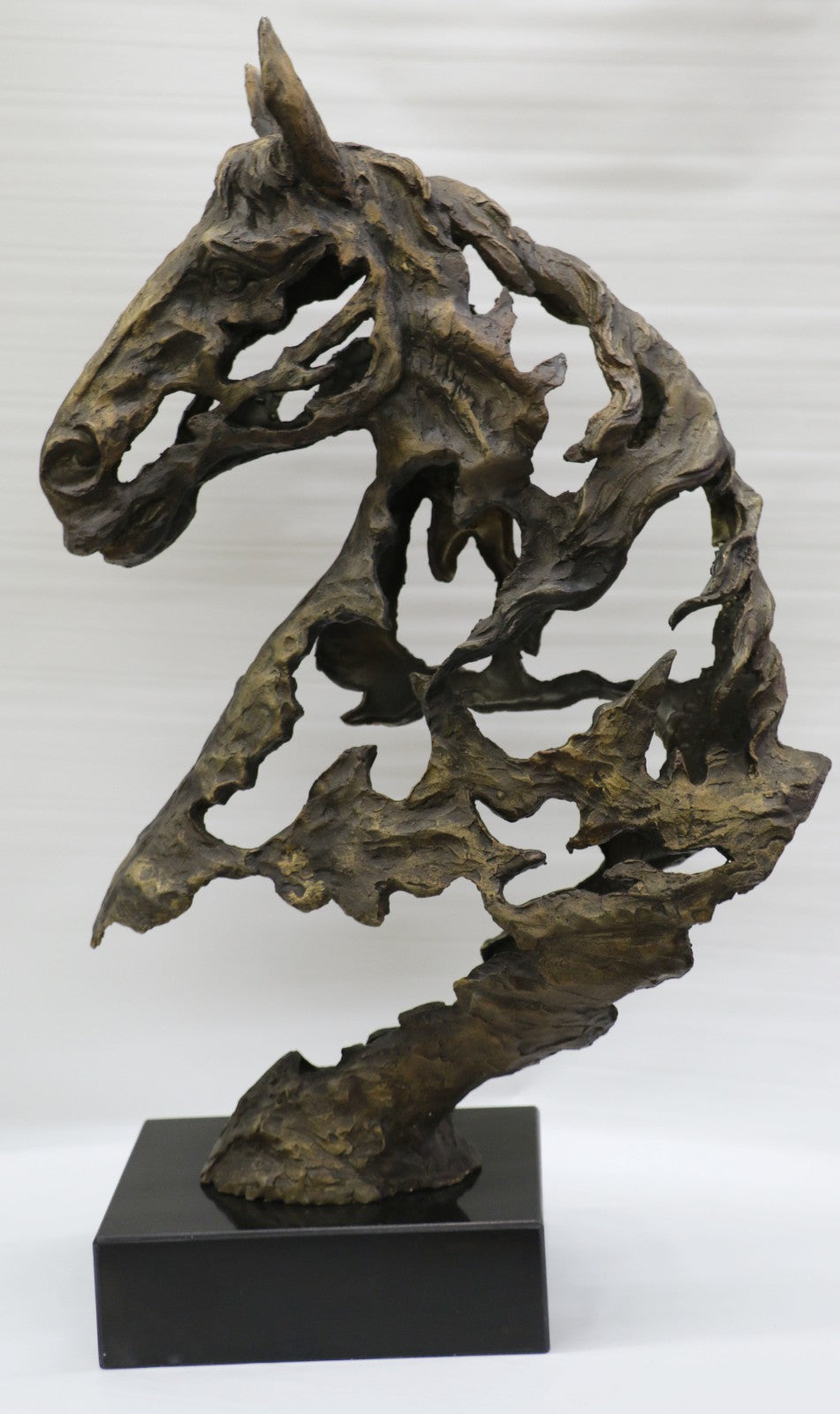 Real Bronze Metal Statue on Marble Bust Horse Head Equestrian Western Sculpture