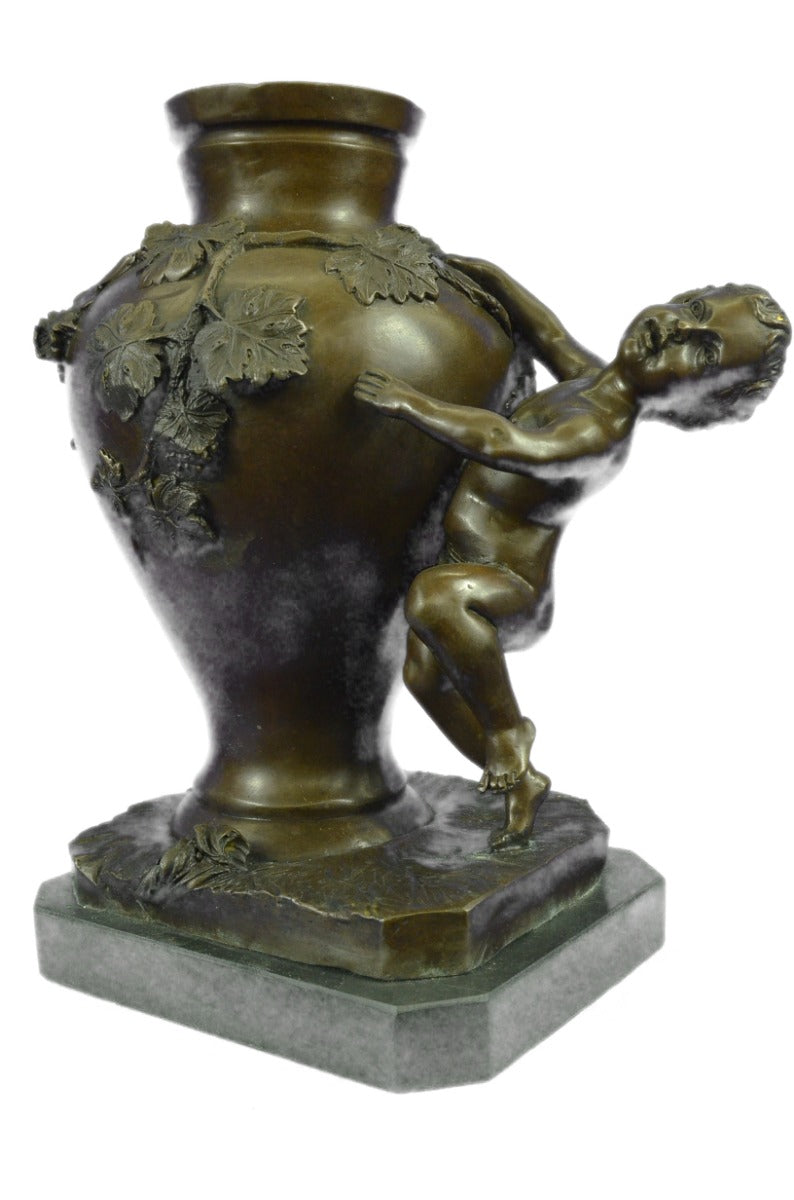 Bronze Sculpture Detailed Vase with Grape Vine Design Putti Home Decoration SALE