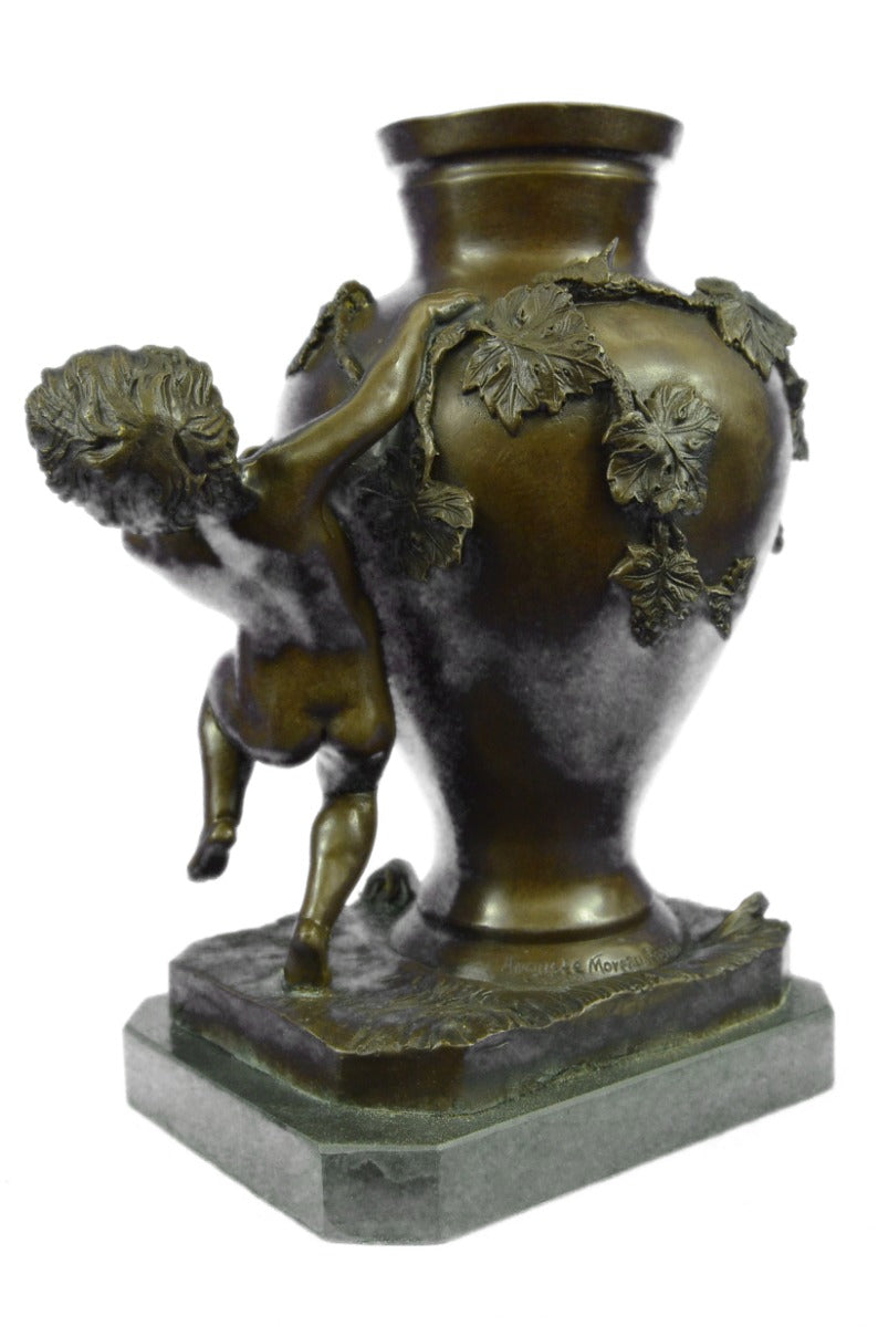 Bronze Sculpture Detailed Vase with Grape Vine Design Putti Home Decoration SALE