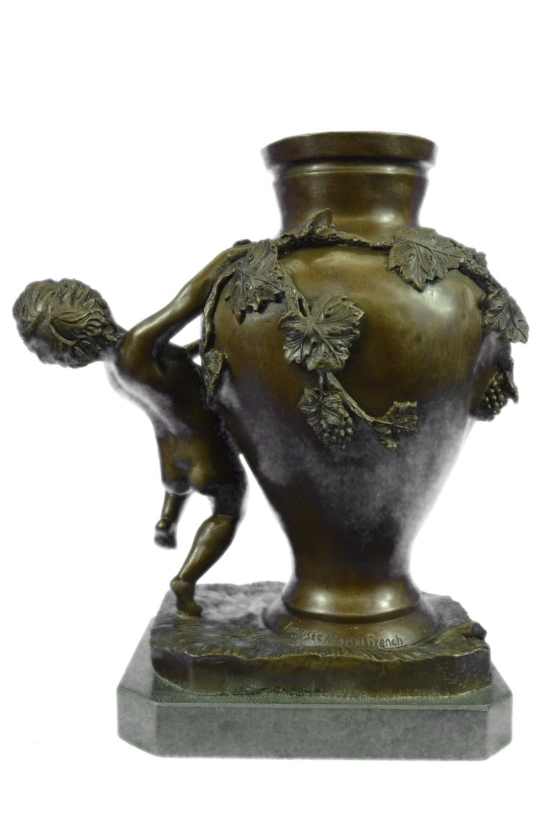 Bronze Sculpture Detailed Vase with Grape Vine Design Putti Home Decoration SALE