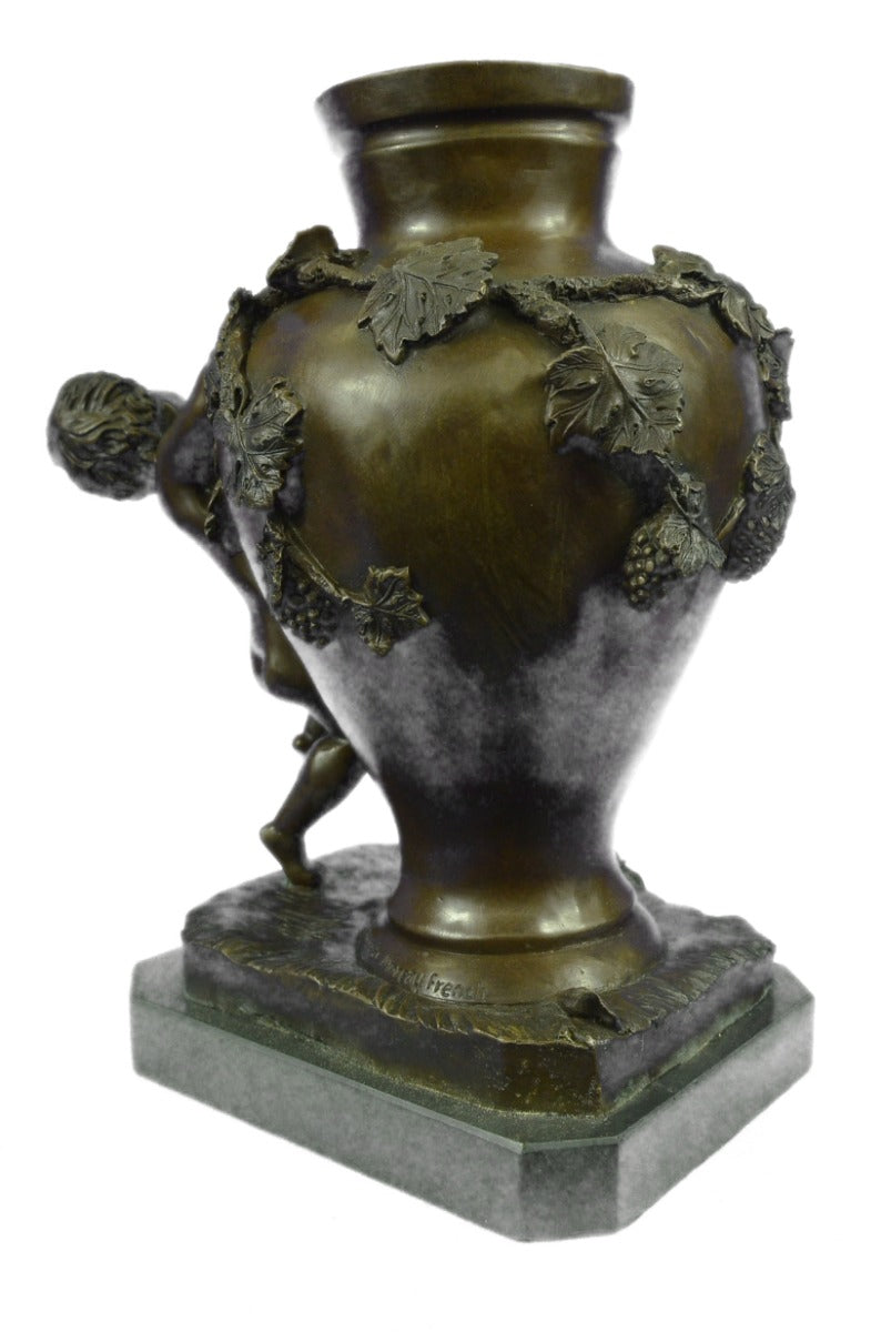 Bronze Sculpture Detailed Vase with Grape Vine Design Putti Home Decoration SALE
