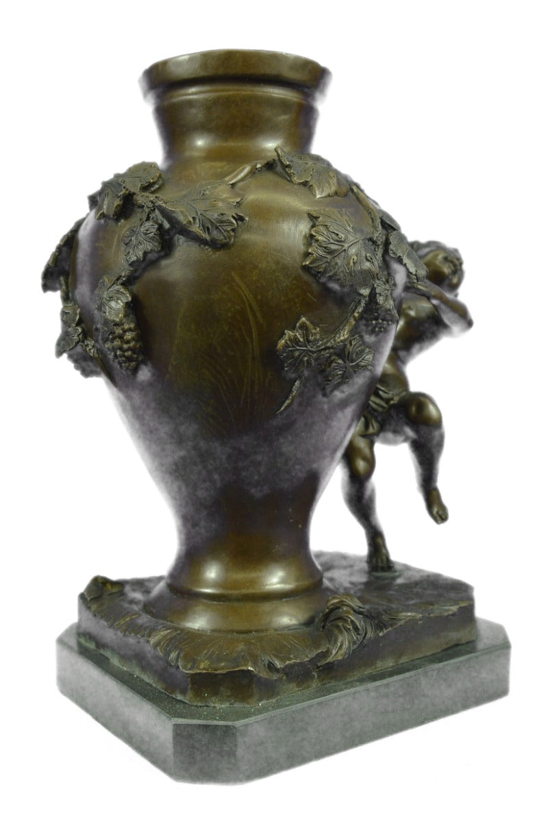 Bronze Sculpture Detailed Vase with Grape Vine Design Putti Home Decoration SALE
