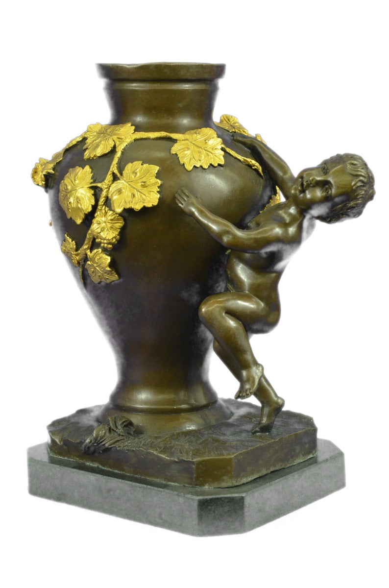 Angel Cherub Vase Bronze Sculpture Statue Flowers Art Figurine Figure Nouveau NR