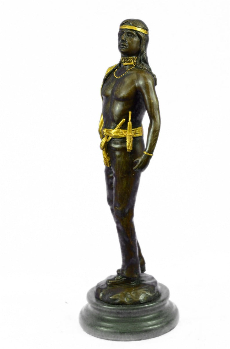 Native American Warrior Gild Bronze Sculpture  Museum Quality Artwork Figure Art
