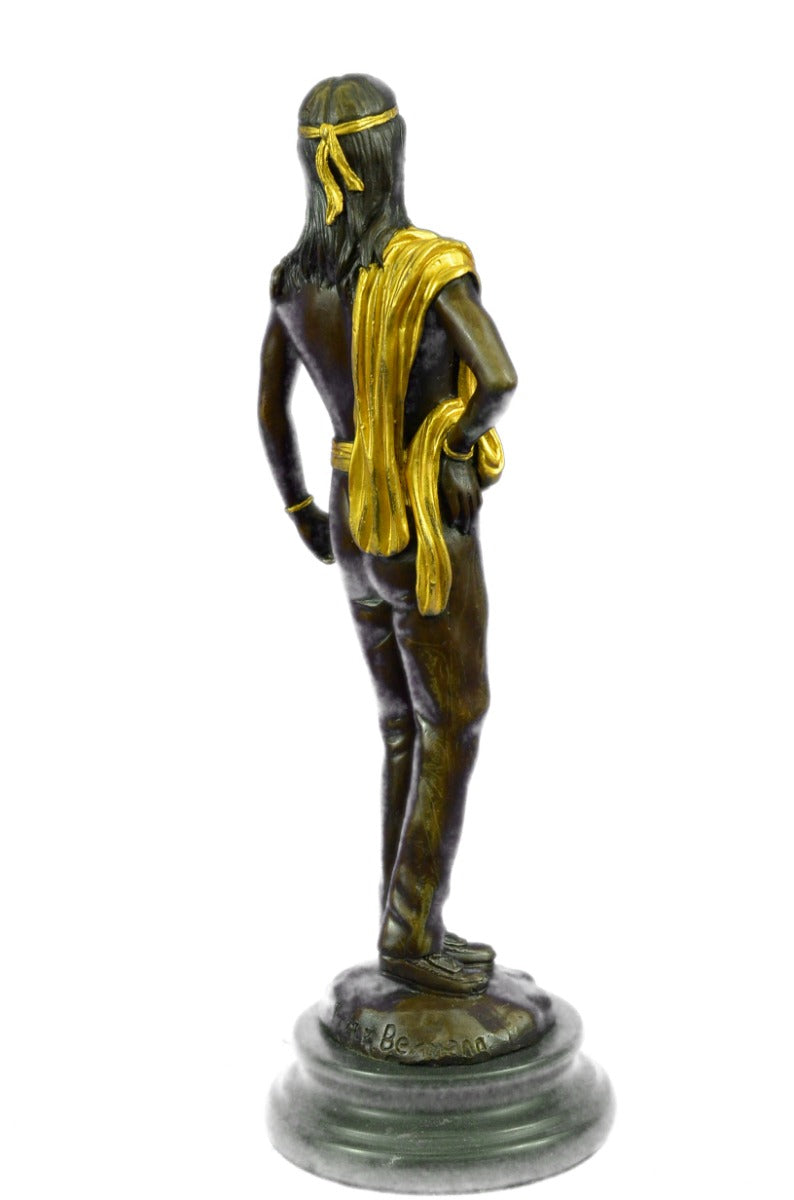 Native American Warrior Gild Bronze Sculpture  Museum Quality Artwork Figure Art