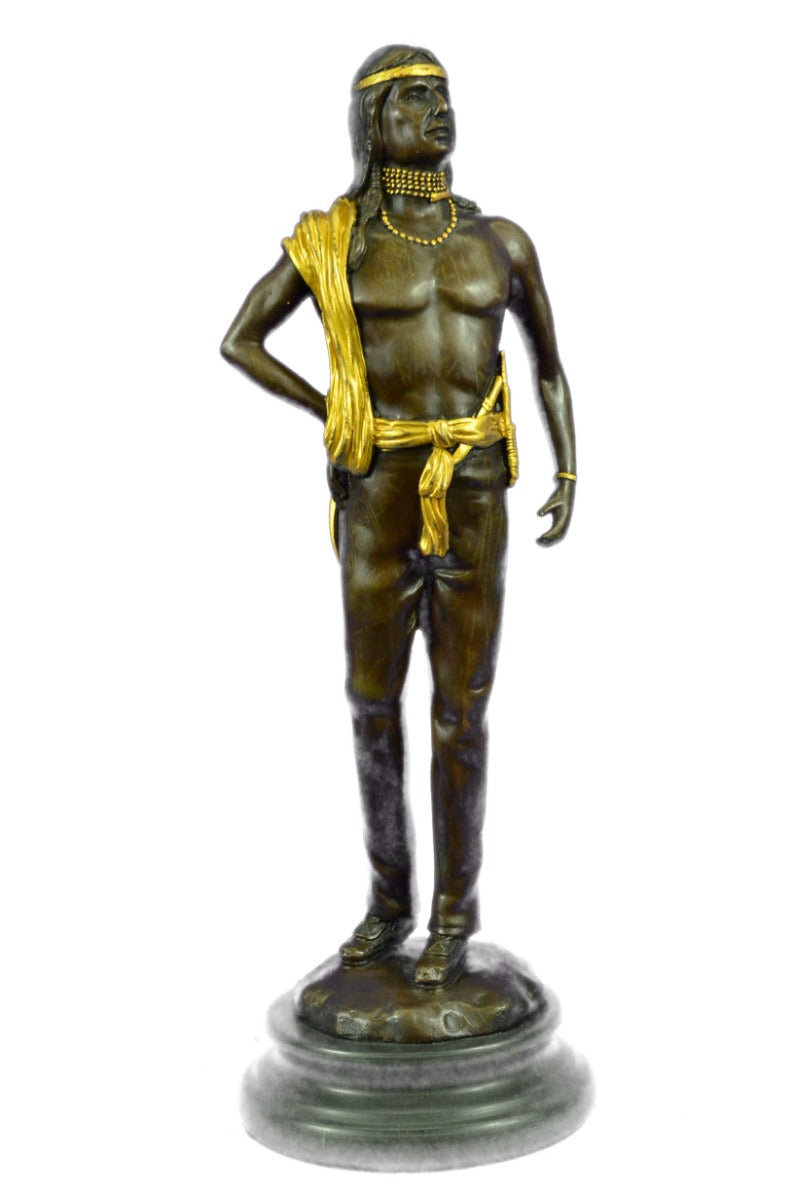 Native American Warrior Gild Bronze Sculpture  Museum Quality Artwork Figure Art