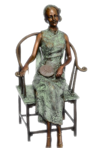 Signed Original 2010 Miguel Lopez Limited Edition Sexy Woman Seated Bronze Sculpture