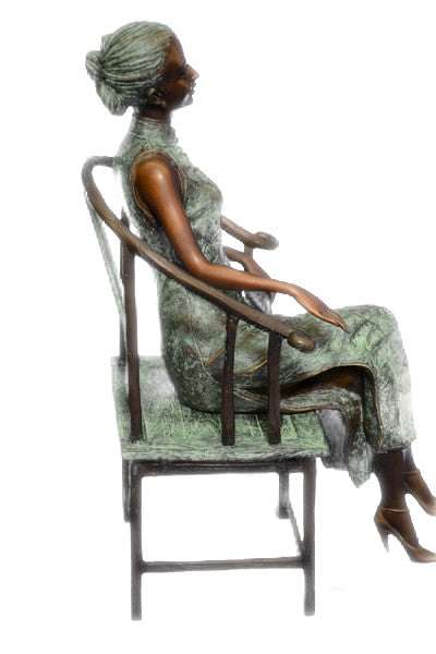 Signed Original 2010 Miguel Lopez Limited Edition Sexy Woman Seated Bronze Sculpture